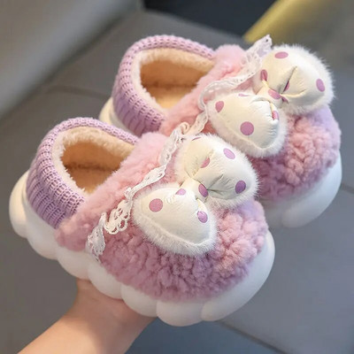 Mergaitėms žieminės pliušinės šlepetės berniukams mados namuose kambariniai batai pūkuoti vaikams, dideli taškeliai lankai, stori vilnoniai batai, kasdieniai šlepetės