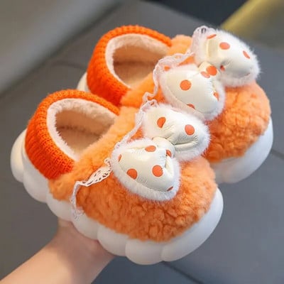 Mergaitėms žieminės pliušinės šlepetės berniukams mados namuose kambariniai batai pūkuoti vaikams, dideli taškeliai lankai, stori vilnoniai batai, kasdieniai šlepetės