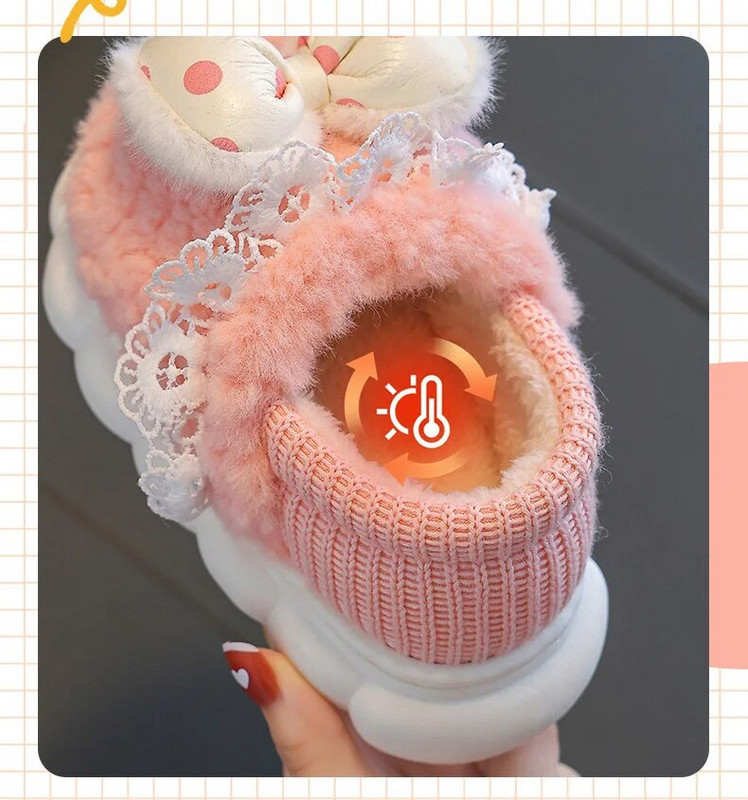 Mergaitėms žieminės pliušinės šlepetės berniukams mados namuose kambariniai batai pūkuoti vaikams, dideli taškeliai lankai, stori vilnoniai batai, kasdieniai šlepetės