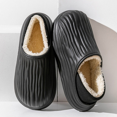 2023 Зимни чехли Мъжки външни водоустойчиви топли маратонки Дамски приплъзващи се вътрешни плюшени домашни обувки Обувки на дебела платформа Нехлъзгащи се