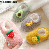 2022 tél, gyerekek lányok, aranyos gyümölcsnyomat beltéri otthon, vastag polár szőrme meleg cipők fiúk gyerekek alkalmi viselet baba pamut papucs