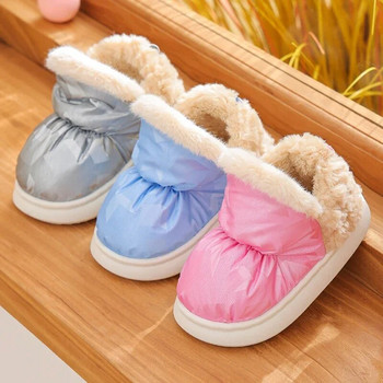 Нови модни токчета Детски водоустойчиви плюшени чехли Детски меки подметки Неплъзгащи се зимни топли бебешки момичета Момчета Домашни памучни обувки