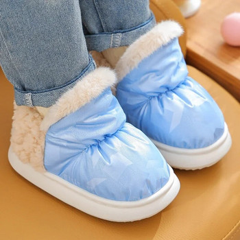 Нови модни токчета Детски водоустойчиви плюшени чехли Детски меки подметки Неплъзгащи се зимни топли бебешки момичета Момчета Домашни памучни обувки