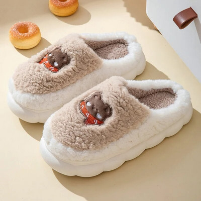 Ziemas plīša čības Sievietēm Pārim Apavi Jauki multfilmas Lāču Čības Vīriešiem Dzīvokļi Silti Slaidi Iekštelpu Guļamistabas Grīdas Čības