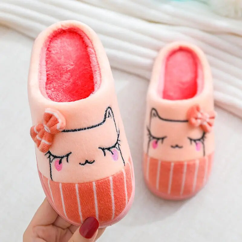 Bowknot kaķis bērniem kokvilnas čības rudens ziema mājas iekštelpās silti bērnu apavi Komforts, neslīdošs, pūkains čības rozā meiteņu apavi
