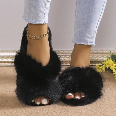 Ristirihmad kohevad karusnahast sussid naistele sügistalvised lamedad kodu puuvillased sussid naistele mugavad libisemiskindlad põrandaliugused