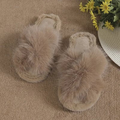 Ristirihmad kohevad karusnahast sussid naistele sügistalvised lamedad kodu puuvillased sussid naistele mugavad libisemiskindlad põrandaliugused