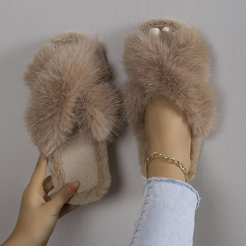 Ristirihmad kohevad karusnahast sussid naistele sügistalvised lamedad kodu puuvillased sussid naistele mugavad libisemiskindlad põrandaliugused