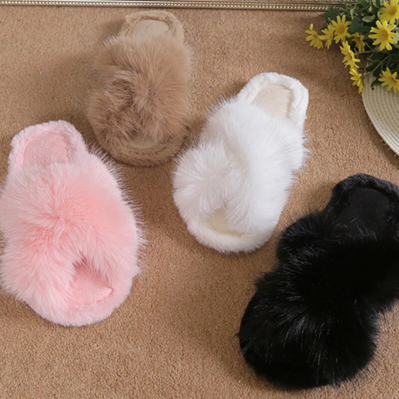 Ristirihmad kohevad karusnahast sussid naistele sügistalvised lamedad kodu puuvillased sussid naistele mugavad libisemiskindlad põrandaliugused