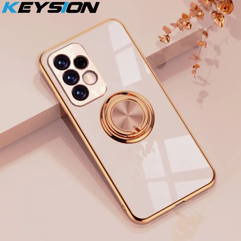 KEYSION Plating Case Samsung A72 A52 A73 A53 A33 A54 A34 A14 Rõngas telefoni kaas Galaxy S22 S23 Ultra S21 FE S20+ Note 20 jaoks