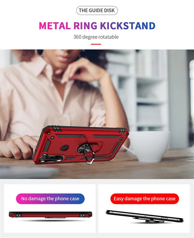 Xiaomi Redmi Note 8T 7 8 Pro Case Luxury Armor triecienizturīgajam tālruņa korpusam Redmi 7 8 7A 8A automašīnas magnētiskā gredzena turētāja aizmugurējam vāciņam