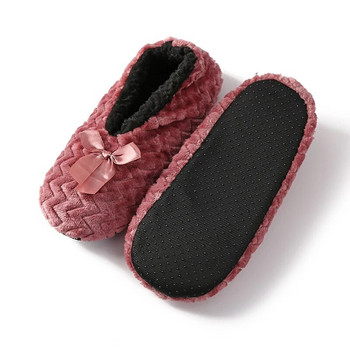 Γυναικείες παντόφλες για το σπίτι Χειμερινά ζεστά παπούτσια εσωτερικού χώρου Άνετα μαλακά βελούδινα γυναικεία σπιτικά slip on φιόγκο Γυναικείες γούνινες επίπεδες παντόφλες