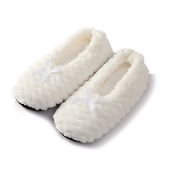 Γυναικείες παντόφλες για το σπίτι Χειμερινά ζεστά παπούτσια εσωτερικού χώρου Άνετα μαλακά βελούδινα γυναικεία σπιτικά slip on φιόγκο Γυναικείες γούνινες επίπεδες παντόφλες