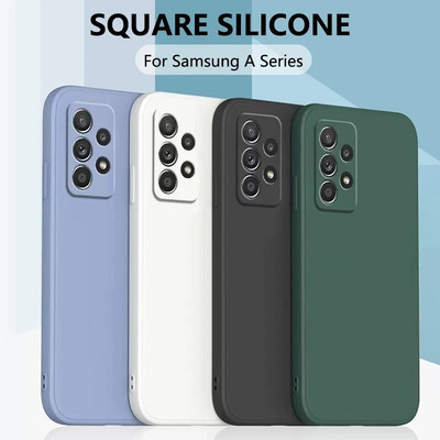 Луксозен квадратен силиконов калъф за телефон Samsung Galaxy A53 5G A33 A13 A73 A23 5G A54 A34 A14 A51 A71 A52S A32 A12 Soft Cover Coque