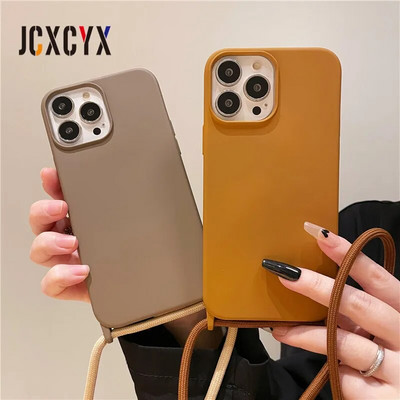 Luksusa šķidrā silikona krusteniskā kaklarotas virves futrālis iPhone 15 14 Pro Max 13 12 11 MiNi XS XR 8 7 Plus triecienizturīgs vāciņš