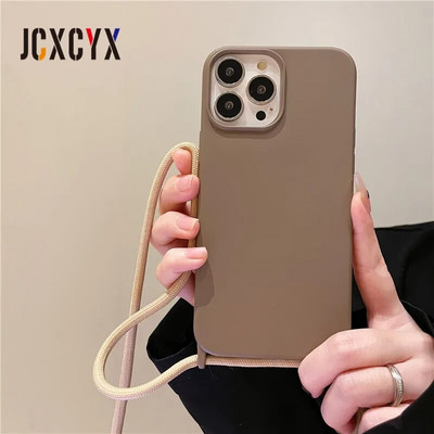 Luksusa šķidrā silikona krusteniskā kaklarotas virves futrālis iPhone 15 14 Pro Max 13 12 11 MiNi XS XR 8 7 Plus triecienizturīgs vāciņš