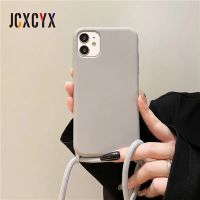 Luksusa šķidrā silikona krusteniskā kaklarotas virves futrālis iPhone 15 14 Pro Max 13 12 11 MiNi XS XR 8 7 Plus triecienizturīgs vāciņš