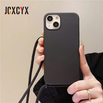 Luksusa šķidrā silikona krusteniskā kaklarotas virves futrālis iPhone 15 14 Pro Max 13 12 11 MiNi XS XR 8 7 Plus triecienizturīgs vāciņš