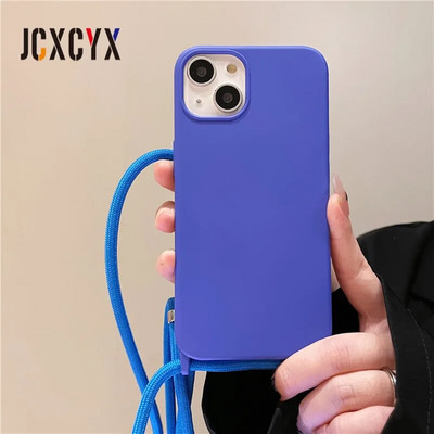 Luksusa šķidrā silikona krusteniskā kaklarotas virves futrālis iPhone 15 14 Pro Max 13 12 11 MiNi XS XR 8 7 Plus triecienizturīgs vāciņš