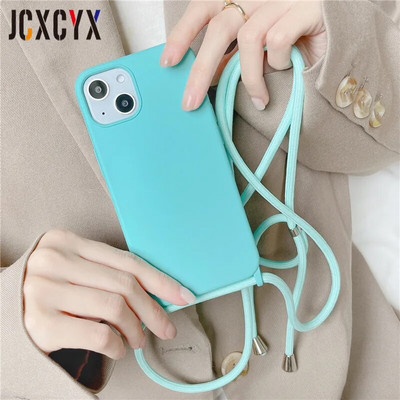 Luksusa šķidrā silikona krusteniskā kaklarotas virves futrālis iPhone 15 14 Pro Max 13 12 11 MiNi XS XR 8 7 Plus triecienizturīgs vāciņš