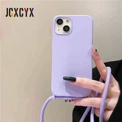 Luksusa šķidrā silikona krusteniskā kaklarotas virves futrālis iPhone 15 14 Pro Max 13 12 11 MiNi XS XR 8 7 Plus triecienizturīgs vāciņš