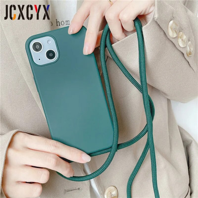 Luksusa šķidrā silikona krusteniskā kaklarotas virves futrālis iPhone 15 14 Pro Max 13 12 11 MiNi XS XR 8 7 Plus triecienizturīgs vāciņš