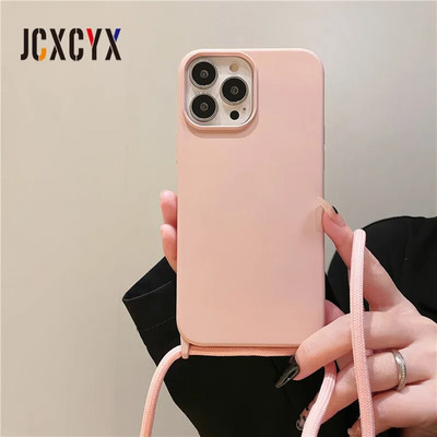 Luksusa šķidrā silikona krusteniskā kaklarotas virves futrālis iPhone 15 14 Pro Max 13 12 11 MiNi XS XR 8 7 Plus triecienizturīgs vāciņš