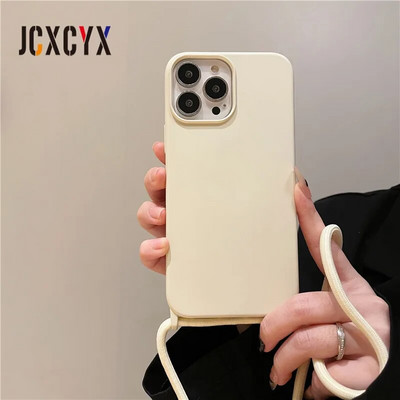 Luksusa šķidrā silikona krusteniskā kaklarotas virves futrālis iPhone 15 14 Pro Max 13 12 11 MiNi XS XR 8 7 Plus triecienizturīgs vāciņš