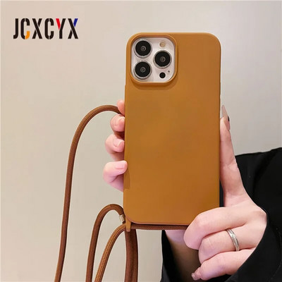 Luksusa šķidrā silikona krusteniskā kaklarotas virves futrālis iPhone 15 14 Pro Max 13 12 11 MiNi XS XR 8 7 Plus triecienizturīgs vāciņš