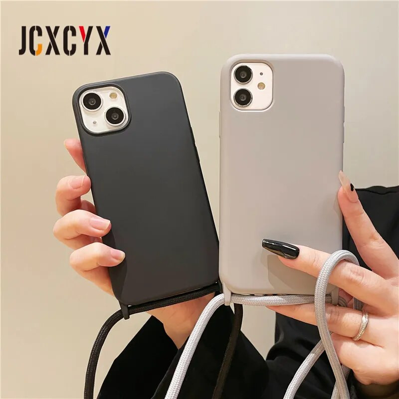 Luksusa šķidrā silikona krusteniskā kaklarotas virves futrālis iPhone 15 14 Pro Max 13 12 11 MiNi XS XR 8 7 Plus triecienizturīgs vāciņš