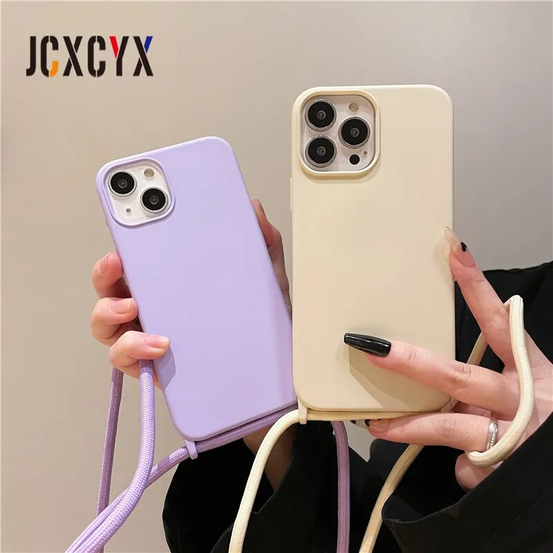 Luksusa šķidrā silikona krusteniskā kaklarotas virves futrālis iPhone 15 14 Pro Max 13 12 11 MiNi XS XR 8 7 Plus triecienizturīgs vāciņš