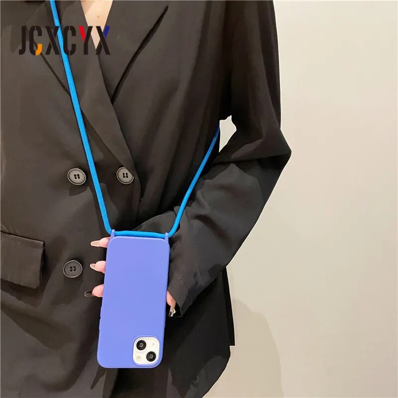 Luksusa šķidrā silikona krusteniskā kaklarotas virves futrālis iPhone 15 14 Pro Max 13 12 11 MiNi XS XR 8 7 Plus triecienizturīgs vāciņš