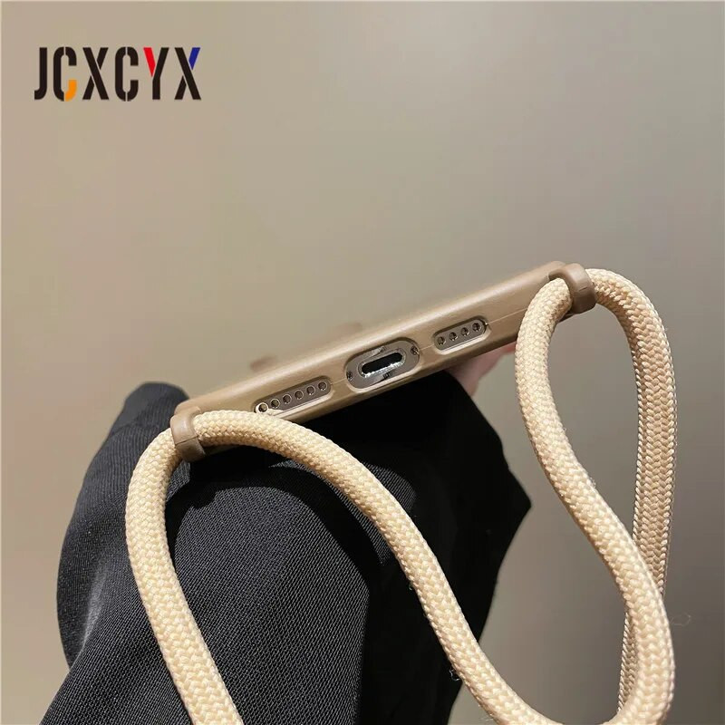 Luksusa šķidrā silikona krusteniskā kaklarotas virves futrālis iPhone 15 14 Pro Max 13 12 11 MiNi XS XR 8 7 Plus triecienizturīgs vāciņš