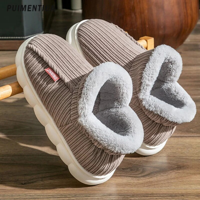 Νέες γυναικείες βαμβακερές παντόφλες Χειμερινές μπότες εσωτερικού χώρου για ζεστό χιόνι με αντιολισθητική χοντρή σόλα γούνινα παπούτσια Ζευγάρι βελούδινες παντόφλες ανδρικές τσουλήθρες