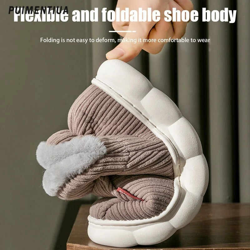 Νέες γυναικείες βαμβακερές παντόφλες Χειμερινές μπότες εσωτερικού χώρου για ζεστό χιόνι με αντιολισθητική χοντρή σόλα γούνινα παπούτσια Ζευγάρι βελούδινες παντόφλες ανδρικές τσουλήθρες