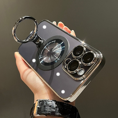 Покритие, прозрачна пръстеновидна скоба, стойка, магнитен калъф за iPhone 15 Pro Max 14 13 12 11 за безжично зареждане на Magsafe, твърда корица