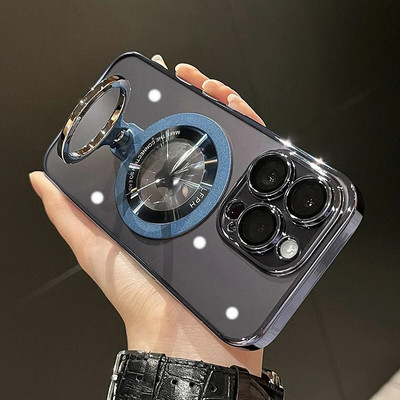 Επιμετάλλωση διάφανη μαγνητική θήκη βάσης δακτυλίου για iPhone 15 Pro Max 14 13 12 11 For Magsafe Wireless Charging Σκληρό κάλυμμα