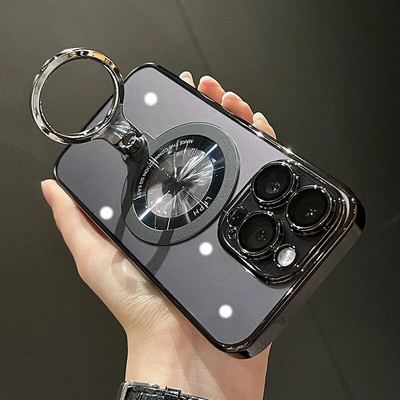 Επιμετάλλωση διάφανη μαγνητική θήκη βάσης δακτυλίου για iPhone 15 Pro Max 14 13 12 11 For Magsafe Wireless Charging Σκληρό κάλυμμα