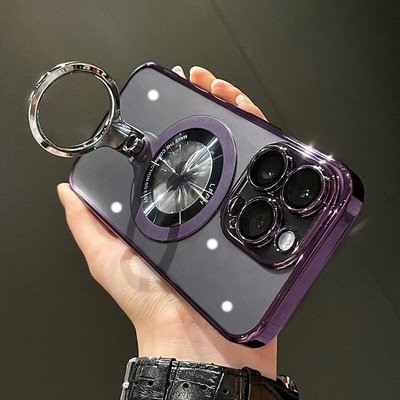 Επιμετάλλωση διάφανη μαγνητική θήκη βάσης δακτυλίου για iPhone 15 Pro Max 14 13 12 11 For Magsafe Wireless Charging Σκληρό κάλυμμα