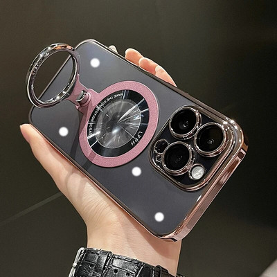 Επιμετάλλωση διάφανη μαγνητική θήκη βάσης δακτυλίου για iPhone 15 Pro Max 14 13 12 11 For Magsafe Wireless Charging Σκληρό κάλυμμα