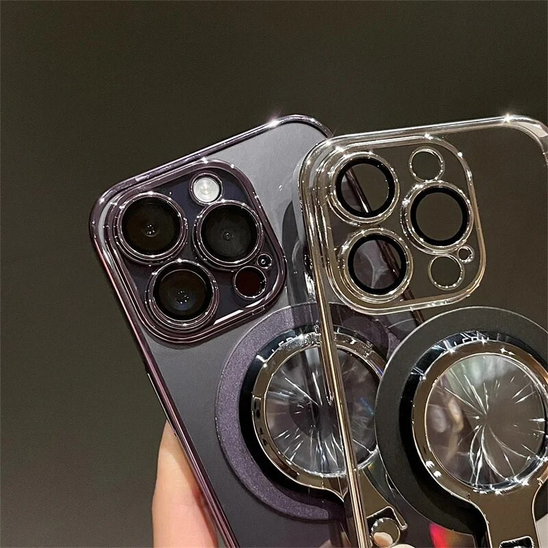 Επιμετάλλωση διάφανη μαγνητική θήκη βάσης δακτυλίου για iPhone 15 Pro Max 14 13 12 11 For Magsafe Wireless Charging Σκληρό κάλυμμα