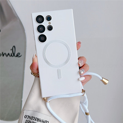 Lanyard Crossbody Necklace Magnētiskais uzlādes futrālis Samsung S23 Ultra S22 S21 Plus S20 FE Note 20 10 Pro matēts vāciņš priekš Magsafe