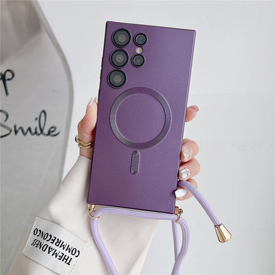 Lanyard Crossbody Necklace Magnētiskais uzlādes futrālis Samsung S23 Ultra S22 S21 Plus S20 FE Note 20 10 Pro matēts vāciņš priekš Magsafe