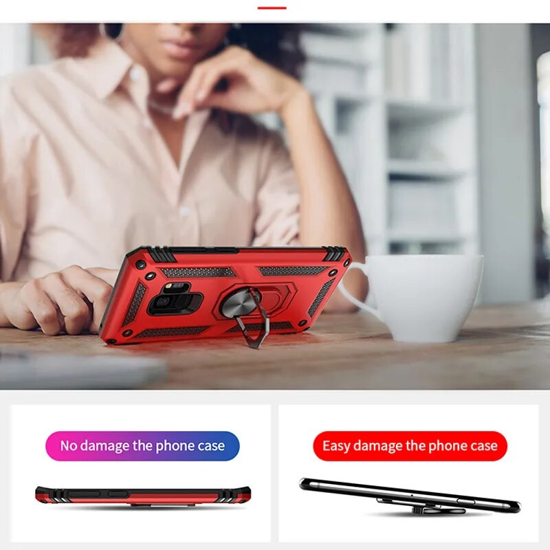 Triecienizturīgs korpuss Samsung Galaxy S9 S20 Ultra S8 S10 Plus Note 9 8 A51 A71 Note8 Note9 S9Plus A50 A70 gredzenu turētāja statīva vāciņi