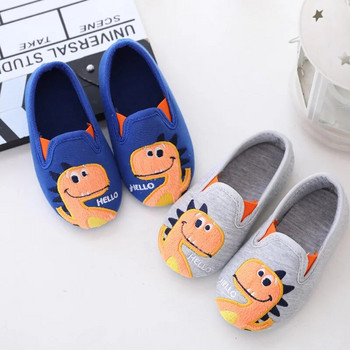 Есен Зима Домашни обувки от памучен плат за момчета Детски чехли за под сладък динозавър Детски обувки за чорапи против плъзгане Вътрешни топли чехли