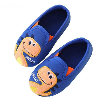 Есен Зима Домашни обувки от памучен плат за момчета Детски чехли за под сладък динозавър Детски обувки за чорапи против плъзгане Вътрешни топли чехли