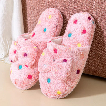 Сладки чехли с папийонка Дамски зимни домашни джапанки Есенни женски Топли дебели плюшени PVC нехлъзгащи се меки обувки за пода на спалнята