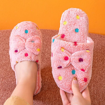 Сладки чехли с папийонка Дамски зимни домашни джапанки Есенни женски Топли дебели плюшени PVC нехлъзгащи се меки обувки за пода на спалнята