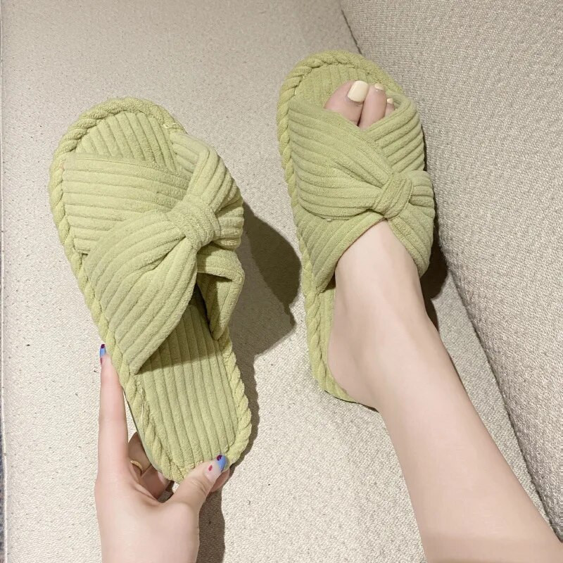 Sieviešu jaukas bantes Čības Pieaugušajiem Āra Sandales Pavasaris Rudens Jauns Mājas Velvets Flip Flops Modes Konfektes Krāsa Neslīdoši Slaidi