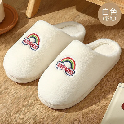 Sievietēm siltas kokvilnas čības vīriešiem ziemas, pūkainas plīša čības pieaugušajiem, baltas, jaukas multfilmas lācis iekštelpām, ērtas samta biezas kurpes